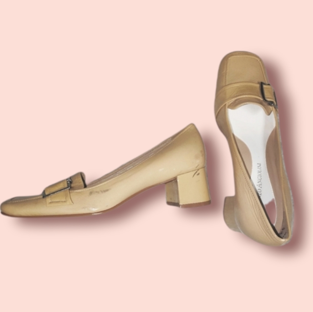 Patent square-toe buckle loafer heels - Picture 2 of 12